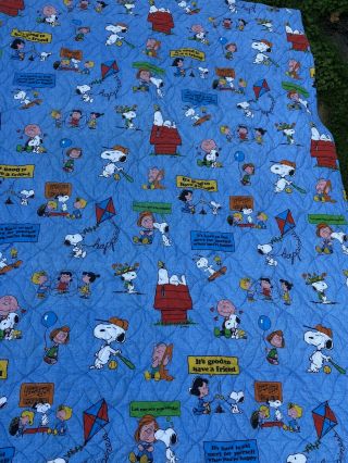1971 VTG 70s Charlie Brown PEANUTS Snoopy TWIN Bedspread Blanket Quilted 3