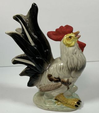 Rooster Ceramic Figurine,  Black And White,  Vintage