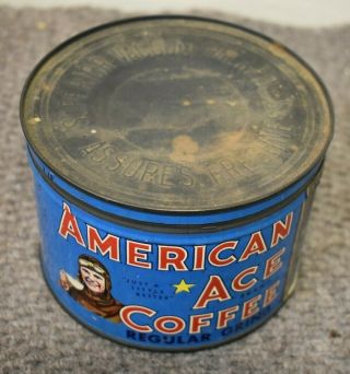 Vintage Advertising American Ace Coffee Tin Can,  Aviation,  Nashville,  Tn
