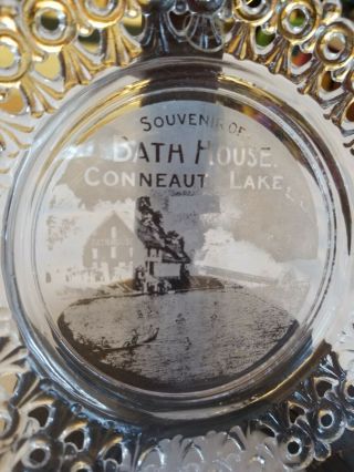 Vintage Conneaut Lake Bath House Clear Glass Souvenir Plate 5 1/2 " Diameter