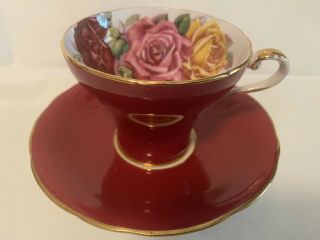 Vintage Aynsley Bailey - Type Large Cabbage Rose Maroon Corset Cup & Saucer