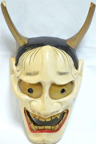 Wooden Japanese Traditional Noh Mask Hannya (般若) Demon Kagura Kabuki Samurai