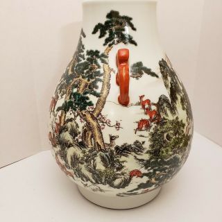 Large Hand Painted Chinese Marked Famille Rose 100 Deer Hu Form Porcelain Vase 2