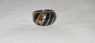 Unusual Vintage 1st ½ 20th C.  “mexico 925” Sterling/onyx/tiger Eye Size 8 Ring