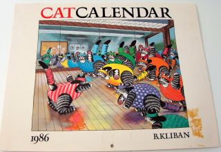 Vintage 1986 Kliban Cat Wall Calendar 12 Months of Feline Colored Pictures 2