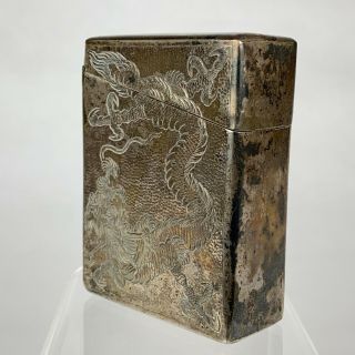 Antique Chinese Export Silver Cigarette Case Box Dragon Engraved 2