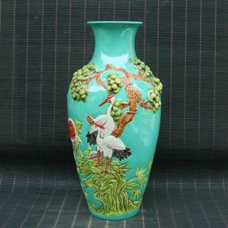 Chinese Handmade Vintage Porcelain Cloisonne Red - Crowned Crane Vase 00328