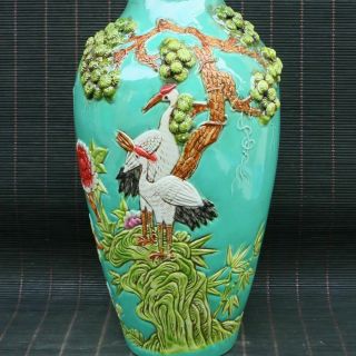 Chinese Handmade Vintage porcelain Cloisonne Red - crowned crane Vase 00328 3
