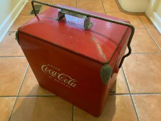 Vintage 1954 Coca Cola in Bottles Metal Cooler by Action Mfg w/ Bottle Opener 2