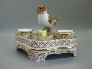 Vtg Herend Porcelain Rothschild Bird Hand Painted Inkwell Ink Stand 7800 Hungary