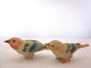 Antique Japan Okimono Carved Bone 2 Miniature Birds Netsuke