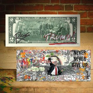 Donald Trump Art Of The Deal Sea Of Money $2 U.  S.  Bill Signed By Rency