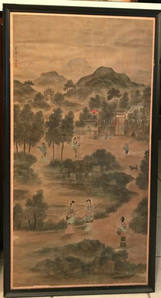 Pair Vintage Framed Chinese Landscape Painting On Silk (?)