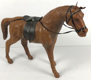 Antique Vintage Figure Leather Wrapped Horse Figurine Statue 11 " Tall Glass Eyes