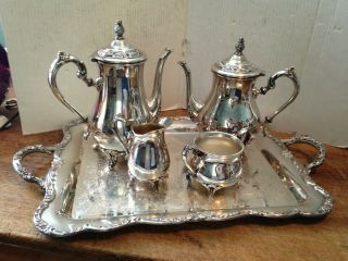 Vintage Wm Rogers Silver Plate Coffee Tea Serving Set 5 Piece Set