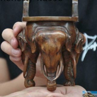 5 " Mark Old Chinese Buddhism Bronze Elephant Head Statue Incense Burner Censer