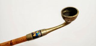 Antique Chinese Poppy Opium Tobacco Pipe Decorated Bamboo Brass Enamel 29.  25 "