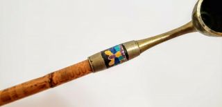 Antique Chinese Poppy Opium Tobacco Pipe Decorated Bamboo Brass Enamel 29.  25 