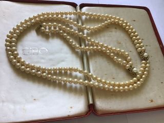 Vintage Boxed Ciro 2 Row Pearl Necklace & Bracelet 9ct Gold Clasps Ready To Wear