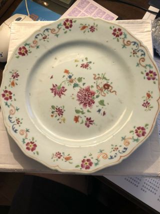 18th Century Antique Chinese Chiene Lung Porcelain Famille Rose 9” Plate