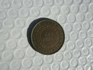 1856 Masonic One Penny Token Coin Fort Stanwix Rome,  Ny Chapter