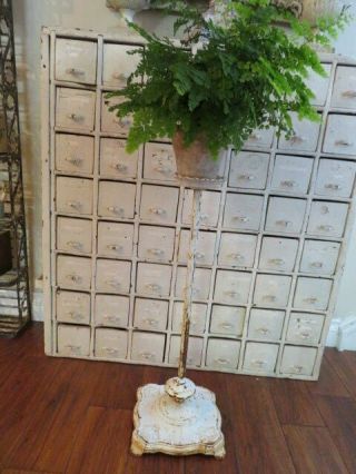 Fabulous Old Vintage Chippy White Cast Iron Metal Plant Stand Holder 24 " Tall
