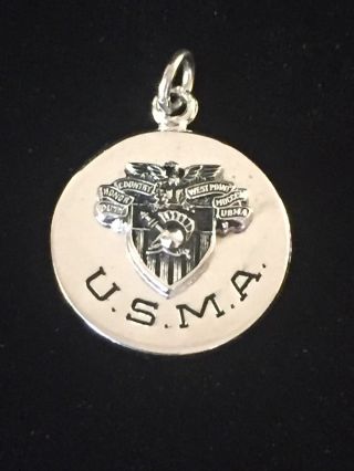 Vintage Sterling Silver Usma Charm West Point Academy Army Round Pendant Kinney