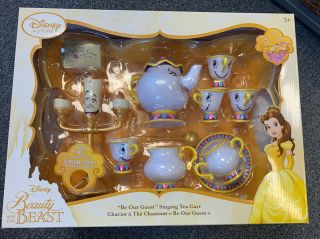 Disney Store Beauty And The Beast " Be Our Guest " Singing Tea Cart Play Set - -