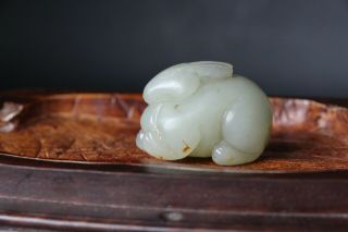 Chinese Antique White Hetian Jade Rabbit,  Very Old