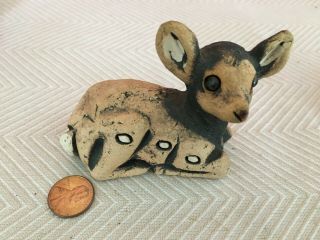 Vintage Deer Fawn Figurine Clay Pottery Handmade Artist Signed Adorable