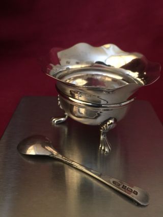 Antique Vintage C.  H Solid Sterling Silver Salt Pot W/ Sterling Silver B&co Spoon