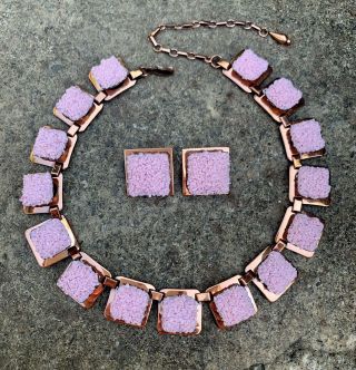 Vintage Matisse Renoir Pink California Dreamin Copper Necklace Earrings