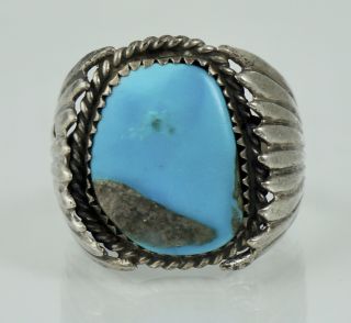 Big Navajo Sterling Turquoise Old Pawn Silver Native American Ring Vintage Sz 12 2