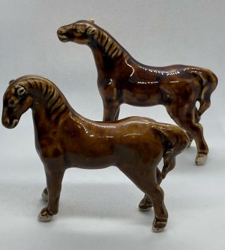 Vintage Pair Porcelain Ceramic Horses Figurines,  4.  5 “ Long.  Very Dainty