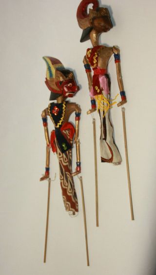 2 Vintage Indonesian/balinese Rod Stick Marionette Puppet Wood Carved Shadow Pup