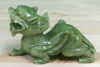 Antique Chinese Nephrite Jade Foo Dog Carving Art Sculpture,  Early 1900s
