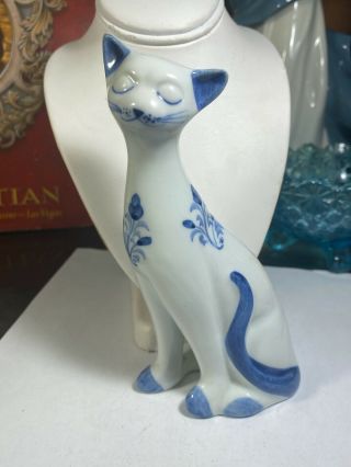 Andrea By Sadek Blue & White Whimsical Cat Figurine 5 1/2 "