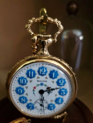 Vintage Bulova Bicentennial Pocket Watch Swiss 17 Jewels W/ Dome And Fob