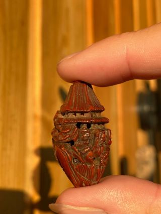 Antique Chinese Hediao Carved Peach Nut Pit Chinese Bead