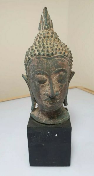 A Fine 14th /15th Century Bronze Head Of Buddha.  Kingdom Of Ayutthaya