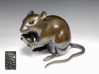 Signed Mouse Okimono Copper Statue Japanese Vintage Artwork