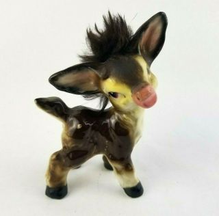 Vintage Donkey Ceramic Figurine With Hair