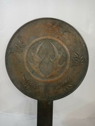 Antique Japanese Kagami Hand Mirror Bronze Antlers Japan Meiji 19th C
