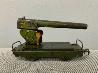 Vintage Marx Army Supply Cannon On Flat Bed Tin Litho Toy Train O Scale