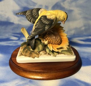 Htf Lefton " Gold Finch " Porcelain Bird Figurine Sunflower Kw864,  Base Guc