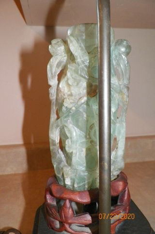 Old Vintage Chinese Carved Jade Lamp on Wooden Base 3