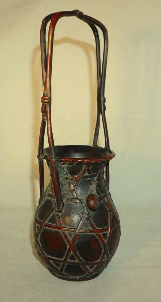 Vtg Sgnd Asian Chinese Japanese Bronze Vase w/Handle,  Snail & Basket Weave Decor 3