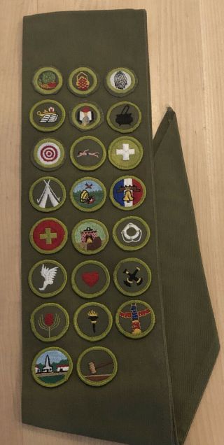 Boy Scout Eagle Merit Badge Sash,  23 Merit Badges; 1960’s Vintage
