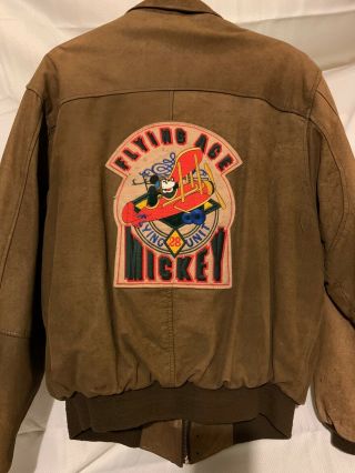 Vintage Mickey Mouse Flying Aces Suede Leather Jacket - Size Adult Medium Disney