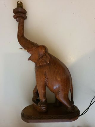 Stunning Large Antique Carved Wooden Elephant Lamp 1920 